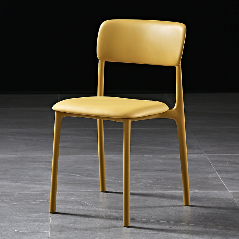 Modern Style Plastic Dining Chairs Open Back Dining Stackable Side Chairs for Kitchen Yellow Faux Leather 1 Piece Clearhalo ' kitchen&dining_furn' 'Dining Chairs' 'Dining Tables & Seating' 'dining_chair' 'furn' 'furn_dining_chair' 'Furniture' 'furniture_dining_chair' 'Kitchen & Dining Furniture' 'kitchen' 3910186