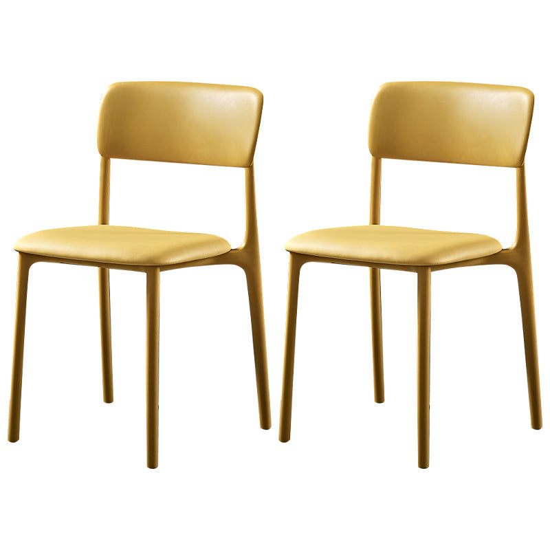 Modern Style Plastic Dining Chairs Open Back Dining Stackable Side Chairs for Kitchen Yellow Faux Leather 2 Piece Set Clearhalo ' kitchen&dining_furn' 'Dining Chairs' 'Dining Tables & Seating' 'dining_chair' 'furn' 'furn_dining_chair' 'Furniture' 'furniture_dining_chair' 'Kitchen & Dining Furniture' 'kitchen' 3910187