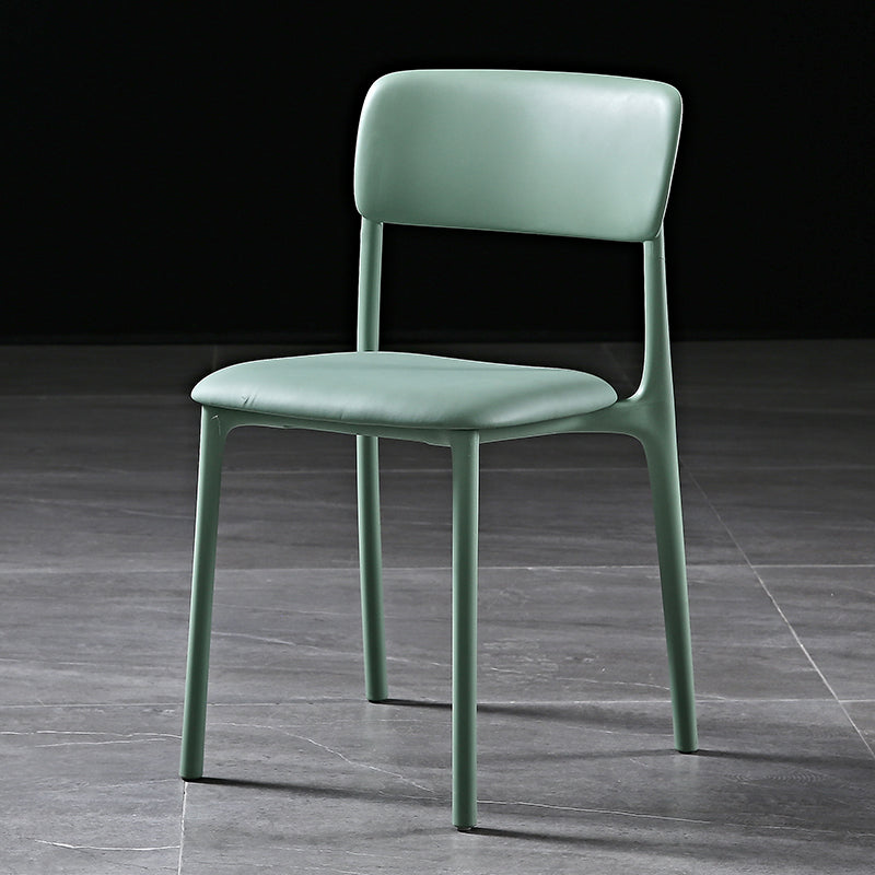 Modern Style Plastic Dining Chairs Open Back Dining Stackable Side Chairs for Kitchen Green Faux Leather 1 Piece Clearhalo ' kitchen&dining_furn' 'Dining Chairs' 'Dining Tables & Seating' 'dining_chair' 'furn' 'furn_dining_chair' 'Furniture' 'furniture_dining_chair' 'Kitchen & Dining Furniture' 'kitchen' 3910189
