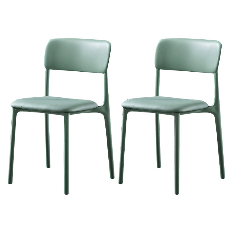 Modern Style Plastic Dining Chairs Open Back Dining Stackable Side Chairs for Kitchen Green Faux Leather 2 Piece Set Clearhalo ' kitchen&dining_furn' 'Dining Chairs' 'Dining Tables & Seating' 'dining_chair' 'furn' 'furn_dining_chair' 'Furniture' 'furniture_dining_chair' 'Kitchen & Dining Furniture' 'kitchen' 3910190