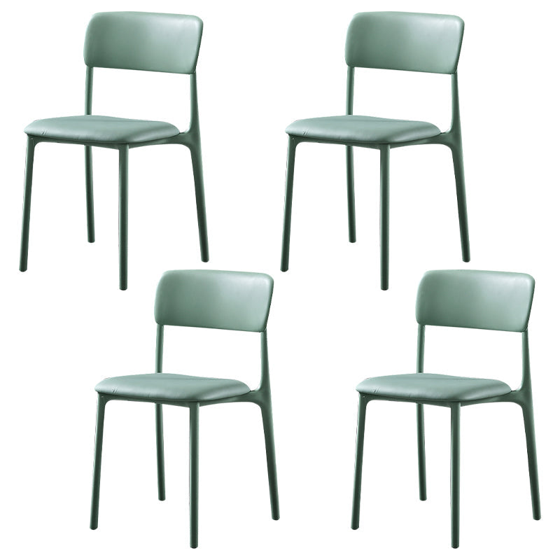 Modern Style Plastic Dining Chairs Open Back Dining Stackable Side Chairs for Kitchen Green Faux Leather 4 Piece Set Clearhalo ' kitchen&dining_furn' 'Dining Chairs' 'Dining Tables & Seating' 'dining_chair' 'furn' 'furn_dining_chair' 'Furniture' 'furniture_dining_chair' 'Kitchen & Dining Furniture' 'kitchen' 3910191