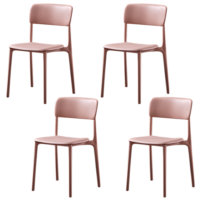 Modern Style Plastic Dining Chairs Open Back Dining Stackable Side Chairs for Kitchen Pink Plastic & Acrylic 4 Piece Set Clearhalo ' kitchen&dining_furn' 'Dining Chairs' 'Dining Tables & Seating' 'dining_chair' 'furn' 'furn_dining_chair' 'Furniture' 'furniture_dining_chair' 'Kitchen & Dining Furniture' 'kitchen' 3910203