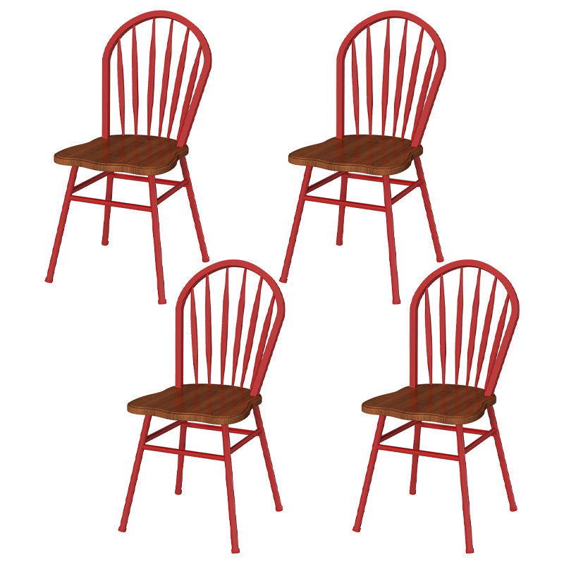 Contemporary Style Metal Dining Room Chairs Windsor Back Armless Chairs for Kitchen (Set of 4) Red Clearhalo ' kitchen&dining_furn' 'Dining Chairs' 'Dining Tables & Seating' 'dining_chair' 'furn' 'furn_dining_chair' 'Furniture' 'furniture_dining_chair' 'Kitchen & Dining Furniture' 'kitchen' 3910215
