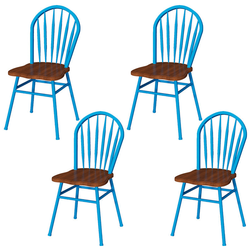Contemporary Style Metal Dining Room Chairs Windsor Back Armless Chairs for Kitchen (Set of 4) Blue Clearhalo ' kitchen&dining_furn' 'Dining Chairs' 'Dining Tables & Seating' 'dining_chair' 'furn' 'furn_dining_chair' 'Furniture' 'furniture_dining_chair' 'Kitchen & Dining Furniture' 'kitchen' 3910219