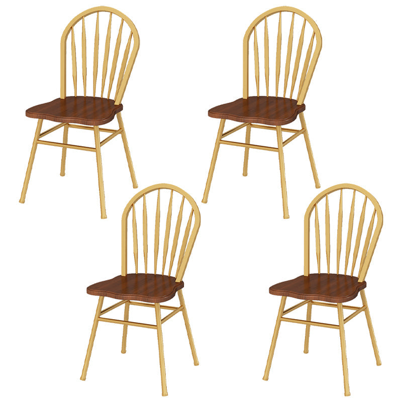 Contemporary Style Metal Dining Room Chairs Windsor Back Armless Chairs for Kitchen (Set of 4) Gold Clearhalo ' kitchen&dining_furn' 'Dining Chairs' 'Dining Tables & Seating' 'dining_chair' 'furn' 'furn_dining_chair' 'Furniture' 'furniture_dining_chair' 'Kitchen & Dining Furniture' 'kitchen' 3910223