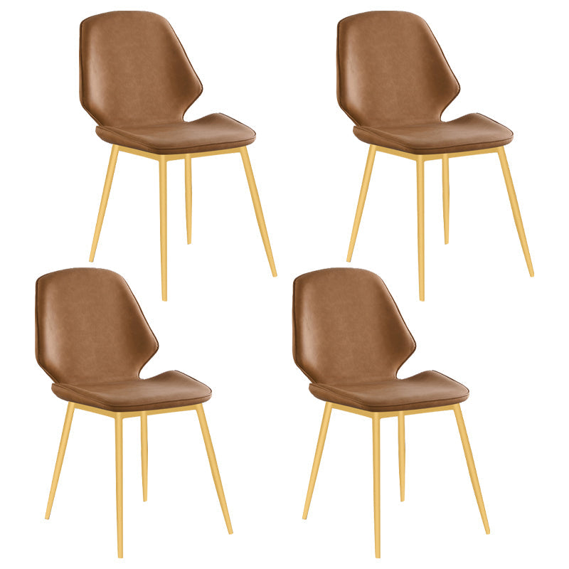 Contemporary Style Metal Dining Chair Dining Wingback Armless Side Chairs for Kitchen Khaki 4 Piece Set Brass Gold Clearhalo ' kitchen&dining_furn' 'Dining Chairs' 'Dining Tables & Seating' 'dining_chair' 'furn' 'furn_dining_chair' 'Furniture' 'furniture_dining_chair' 'Kitchen & Dining Furniture' 'kitchen' 3910455