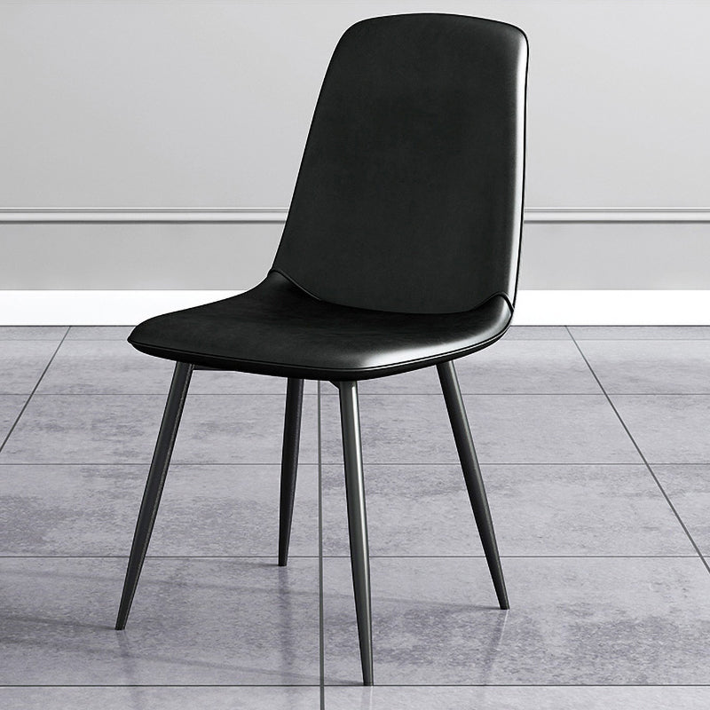 Contemporary Metal Dining Side Chair Dining Room Armless Solid Back Single Chair Black Clearhalo ' kitchen&dining_furn' 'Dining Chairs' 'Dining Tables & Seating' 'dining_chair' 'furn' 'furn_dining_chair' 'Furniture' 'furniture_dining_chair' 'Kitchen & Dining Furniture' 'kitchen' 3910523