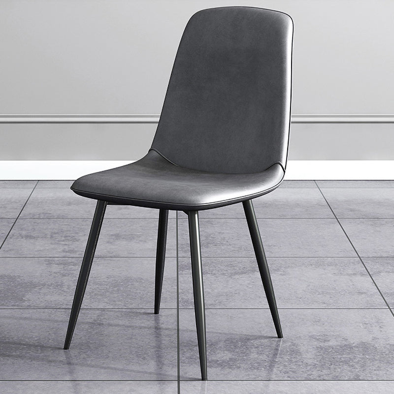 Contemporary Metal Dining Side Chair Dining Room Armless Solid Back Single Chair Grey Clearhalo ' kitchen&dining_furn' 'Dining Chairs' 'Dining Tables & Seating' 'dining_chair' 'furn' 'furn_dining_chair' 'Furniture' 'furniture_dining_chair' 'Kitchen & Dining Furniture' 'kitchen' 3910524