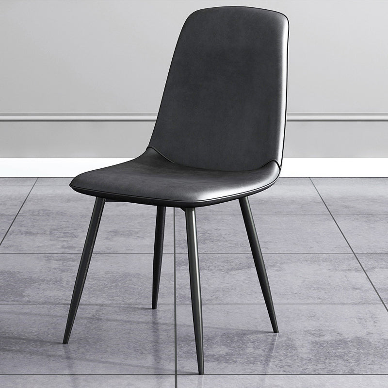 Contemporary Metal Dining Side Chair Dining Room Armless Solid Back Single Chair Dark Gray Clearhalo ' kitchen&dining_furn' 'Dining Chairs' 'Dining Tables & Seating' 'dining_chair' 'furn' 'furn_dining_chair' 'Furniture' 'furniture_dining_chair' 'Kitchen & Dining Furniture' 'kitchen' 3910526