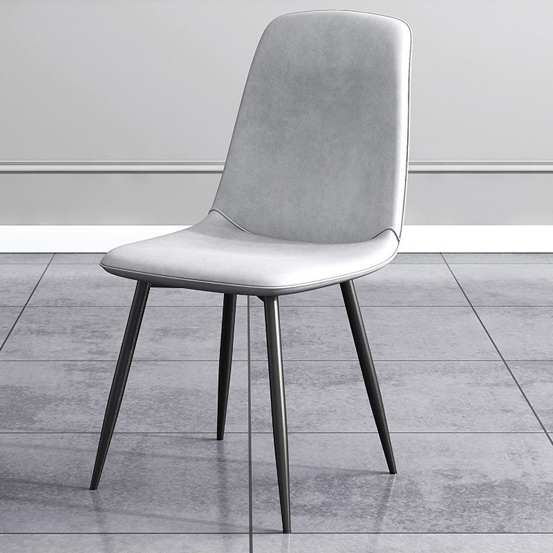 Contemporary Metal Dining Side Chair Dining Room Armless Solid Back Single Chair Light Gray Clearhalo ' kitchen&dining_furn' 'Dining Chairs' 'Dining Tables & Seating' 'dining_chair' 'furn' 'furn_dining_chair' 'Furniture' 'furniture_dining_chair' 'Kitchen & Dining Furniture' 'kitchen' 3910528