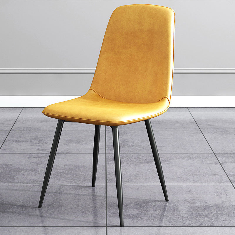 Contemporary Metal Dining Side Chair Dining Room Armless Solid Back Single Chair Yellow Clearhalo ' kitchen&dining_furn' 'Dining Chairs' 'Dining Tables & Seating' 'dining_chair' 'furn' 'furn_dining_chair' 'Furniture' 'furniture_dining_chair' 'Kitchen & Dining Furniture' 'kitchen' 3910531