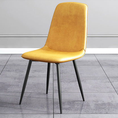 Contemporary Metal Dining Side Chair Dining Room Armless Solid Back Single Chair Yellow Clearhalo ' kitchen&dining_furn' 'Dining Chairs' 'Dining Tables & Seating' 'dining_chair' 'furn' 'furn_dining_chair' 'Furniture' 'furniture_dining_chair' 'Kitchen & Dining Furniture' 'kitchen' 3910531