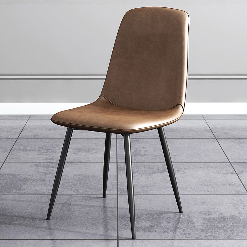 Contemporary Metal Dining Side Chair Dining Room Armless Solid Back Single Chair Camel Clearhalo ' kitchen&dining_furn' 'Dining Chairs' 'Dining Tables & Seating' 'dining_chair' 'furn' 'furn_dining_chair' 'Furniture' 'furniture_dining_chair' 'Kitchen & Dining Furniture' 'kitchen' 3910534