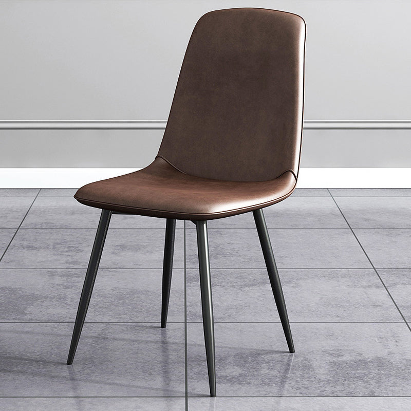 Contemporary Metal Dining Side Chair Dining Room Armless Solid Back Single Chair Caramel Clearhalo ' kitchen&dining_furn' 'Dining Chairs' 'Dining Tables & Seating' 'dining_chair' 'furn' 'furn_dining_chair' 'Furniture' 'furniture_dining_chair' 'Kitchen & Dining Furniture' 'kitchen' 3910540