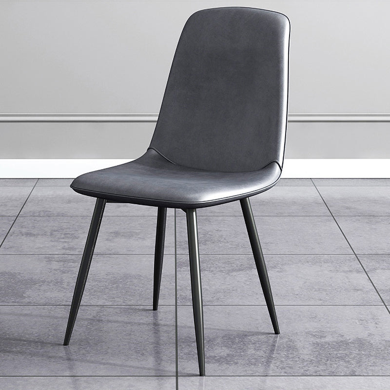 Contemporary Metal Dining Side Chair Dining Room Armless Solid Back Single Chair Dark Blue Clearhalo ' kitchen&dining_furn' 'Dining Chairs' 'Dining Tables & Seating' 'dining_chair' 'furn' 'furn_dining_chair' 'Furniture' 'furniture_dining_chair' 'Kitchen & Dining Furniture' 'kitchen' 3910541