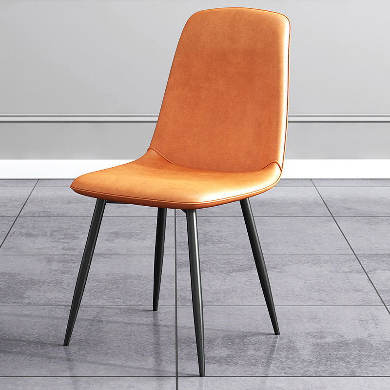 Contemporary Metal Dining Side Chair Dining Room Armless Solid Back Single Chair Orange Clearhalo ' kitchen&dining_furn' 'Dining Chairs' 'Dining Tables & Seating' 'dining_chair' 'furn' 'furn_dining_chair' 'Furniture' 'furniture_dining_chair' 'Kitchen & Dining Furniture' 'kitchen' 3910542