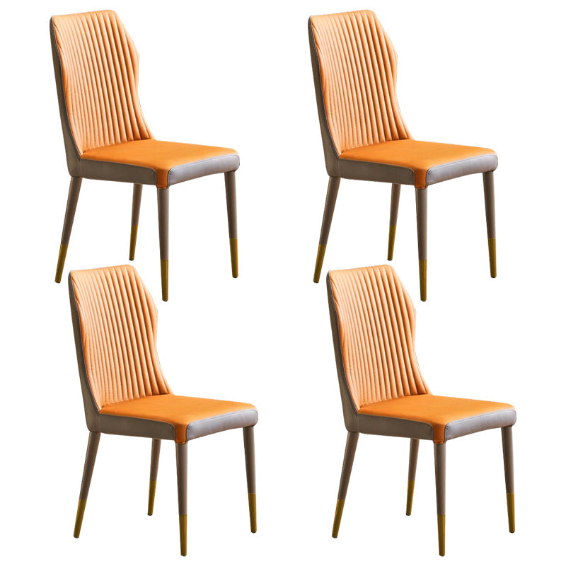Contemporary Style Metal Dining Chairs Dining Wingback Armless Side Chairs for Kitchen Orange 4 Piece Set Brass Gold Clearhalo ' kitchen&dining_furn' 'Dining Chairs' 'Dining Tables & Seating' 'dining_chair' 'furn' 'furn_dining_chair' 'Furniture' 'furniture_dining_chair' 'Kitchen & Dining Furniture' 'kitchen' 3910561