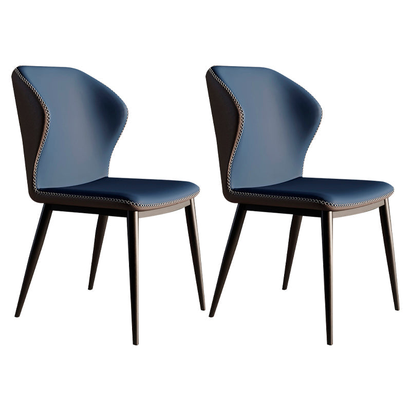 Contemporary Style Metal Dining Chair Dining Wingback Armless Side Chair for Kitchen Blue 2 Piece Set Clearhalo ' kitchen&dining_furn' 'Dining Chairs' 'Dining Tables & Seating' 'dining_chair' 'furn' 'furn_dining_chair' 'Furniture' 'furniture_dining_chair' 'Kitchen & Dining Furniture' 'kitchen' 3910581