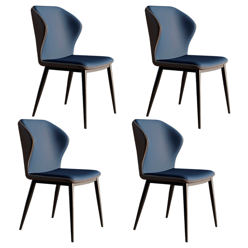Contemporary Style Metal Dining Chair Dining Wingback Armless Side Chair for Kitchen Blue 4 Piece Set Clearhalo ' kitchen&dining_furn' 'Dining Chairs' 'Dining Tables & Seating' 'dining_chair' 'furn' 'furn_dining_chair' 'Furniture' 'furniture_dining_chair' 'Kitchen & Dining Furniture' 'kitchen' 3910583