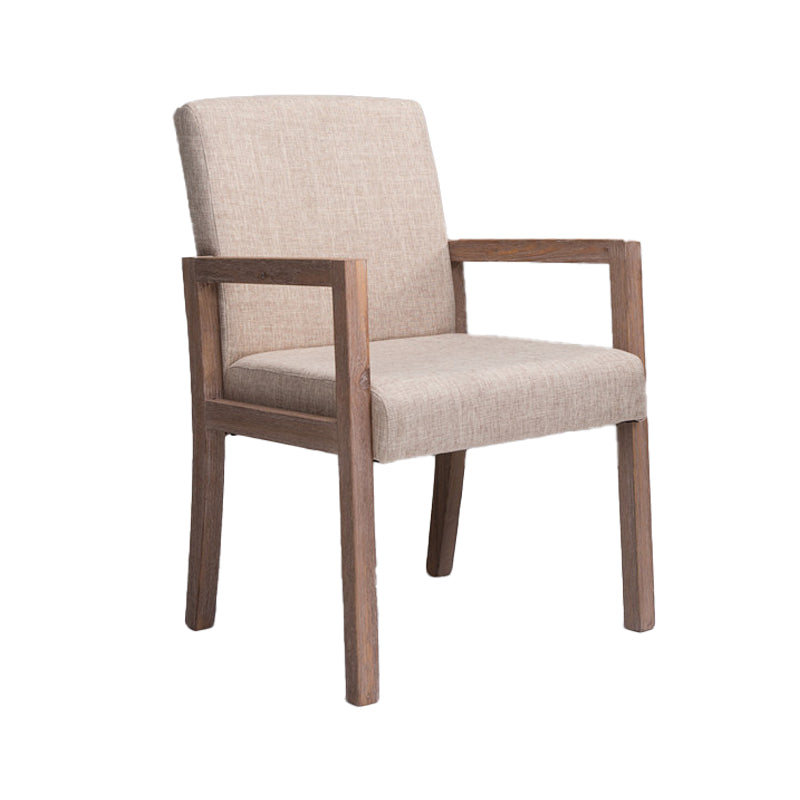 Country Style Arm Chair Solid Back Upholstered Dining Single Armchair Off-White Clearhalo ' kitchen&dining_furn' 'Dining Chairs' 'Dining Tables & Seating' 'dining_chair' 'furn' 'furn_dining_chair' 'Furniture' 'furniture_dining_chair' 'Kitchen & Dining Furniture' 'kitchen' 3910719