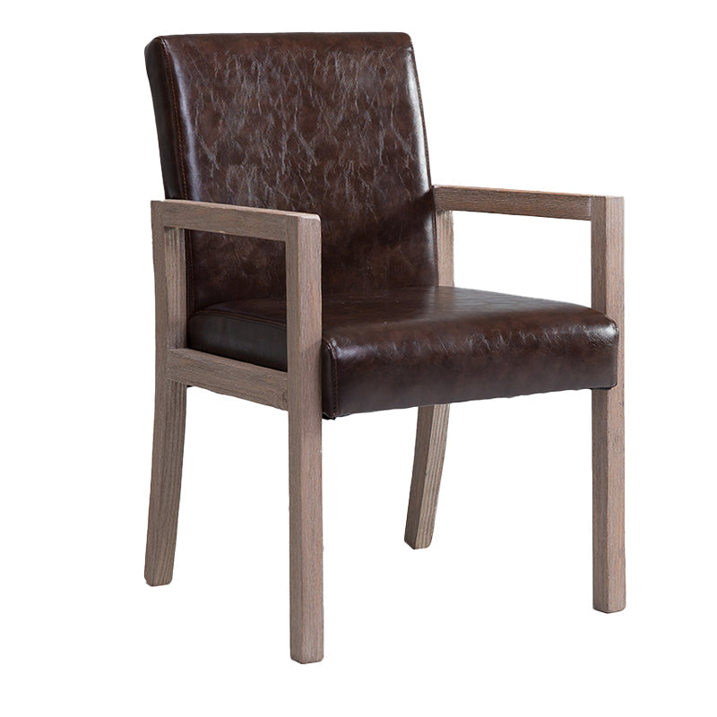 Country Style Arm Chair Solid Back Upholstered Dining Single Armchair Dark Coffee Clearhalo ' kitchen&dining_furn' 'Dining Chairs' 'Dining Tables & Seating' 'dining_chair' 'furn' 'furn_dining_chair' 'Furniture' 'furniture_dining_chair' 'Kitchen & Dining Furniture' 'kitchen' 3910720