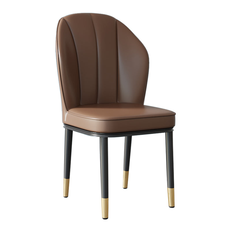 Contemporary Metal Side Chair Dining Room Armless Cushion Wingback Chair Brown 1 Piece Clearhalo ' kitchen&dining_furn' 'Dining Chairs' 'Dining Tables & Seating' 'dining_chair' 'furn' 'furn_dining_chair' 'Furniture' 'furniture_dining_chair' 'Kitchen & Dining Furniture' 'kitchen' 3910761