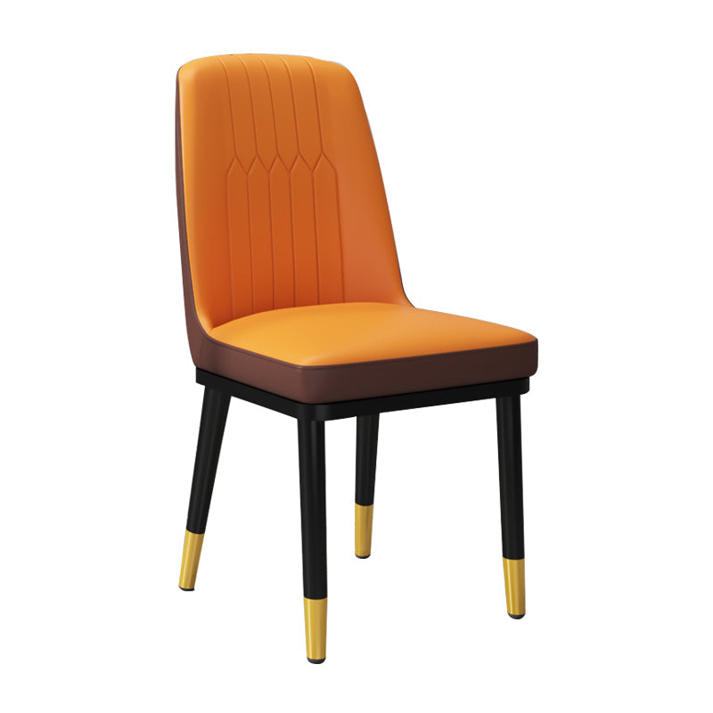 Contemporary Metal Side Chair Dining Room Armless Cushion Wingback Chair Khaki-Orange 1 Piece Clearhalo ' kitchen&dining_furn' 'Dining Chairs' 'Dining Tables & Seating' 'dining_chair' 'furn' 'furn_dining_chair' 'Furniture' 'furniture_dining_chair' 'Kitchen & Dining Furniture' 'kitchen' 3910780