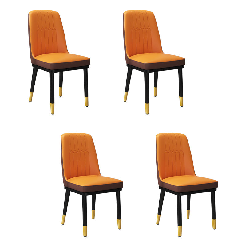 Contemporary Metal Side Chair Dining Room Armless Cushion Wingback Chair Khaki-Orange 4 Piece Set Clearhalo ' kitchen&dining_furn' 'Dining Chairs' 'Dining Tables & Seating' 'dining_chair' 'furn' 'furn_dining_chair' 'Furniture' 'furniture_dining_chair' 'Kitchen & Dining Furniture' 'kitchen' 3910782