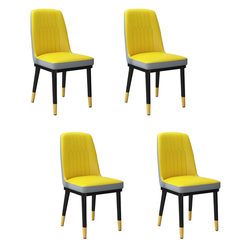 Contemporary Metal Side Chair Dining Room Armless Cushion Wingback Chair Yellow-Gray 4 Piece Set Clearhalo ' kitchen&dining_furn' 'Dining Chairs' 'Dining Tables & Seating' 'dining_chair' 'furn' 'furn_dining_chair' 'Furniture' 'furniture_dining_chair' 'Kitchen & Dining Furniture' 'kitchen' 3910788