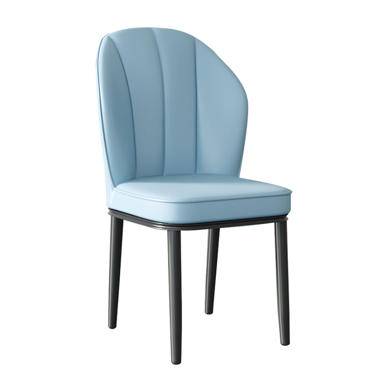 Contemporary Metal Side Chair Dining Room Armless Cushion Wingback Chair Light Blue-Black 1 Piece Clearhalo ' kitchen&dining_furn' 'Dining Chairs' 'Dining Tables & Seating' 'dining_chair' 'furn' 'furn_dining_chair' 'Furniture' 'furniture_dining_chair' 'Kitchen & Dining Furniture' 'kitchen' 3910804