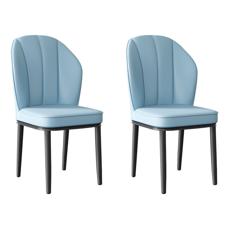 Contemporary Metal Side Chair Dining Room Armless Cushion Wingback Chair Light Blue-Black 2 Piece Set Clearhalo ' kitchen&dining_furn' 'Dining Chairs' 'Dining Tables & Seating' 'dining_chair' 'furn' 'furn_dining_chair' 'Furniture' 'furniture_dining_chair' 'Kitchen & Dining Furniture' 'kitchen' 3910805