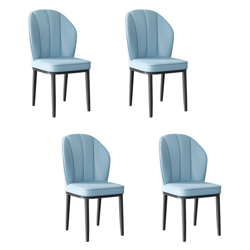 Contemporary Metal Side Chair Dining Room Armless Cushion Wingback Chair Light Blue-Black 4 Piece Set Clearhalo ' kitchen&dining_furn' 'Dining Chairs' 'Dining Tables & Seating' 'dining_chair' 'furn' 'furn_dining_chair' 'Furniture' 'furniture_dining_chair' 'Kitchen & Dining Furniture' 'kitchen' 3910806