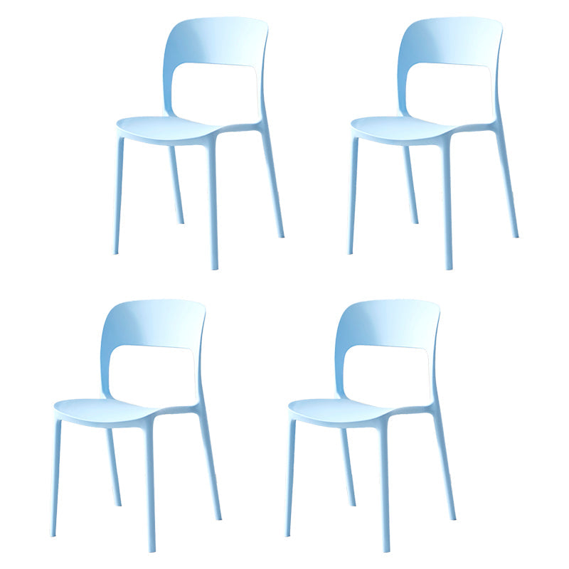 Contemporary Plastic Dining Room Chairs Open Back Dining Side Chair for Restaurant Use Blue 4 Piece Set Clearhalo ' kitchen&dining_furn' 'Dining Chairs' 'Dining Tables & Seating' 'dining_chair' 'furn' 'furn_dining_chair' 'Furniture' 'furniture_dining_chair' 'Kitchen & Dining Furniture' 'kitchen' 3910852