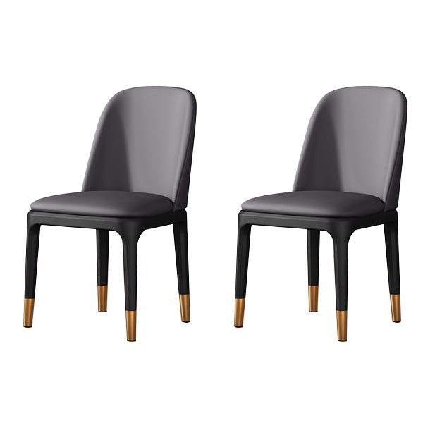 Contemporary Metal Dining Room Chairs Leather Dining Armless Chairs for Restaurant Dark Gray 2 Piece Set Black Gold Clearhalo ' kitchen&dining_furn' 'Dining Chairs' 'Dining Tables & Seating' 'dining_chair' 'furn' 'furn_dining_chair' 'Furniture' 'furniture_dining_chair' 'Kitchen & Dining Furniture' 'kitchen' 3910876