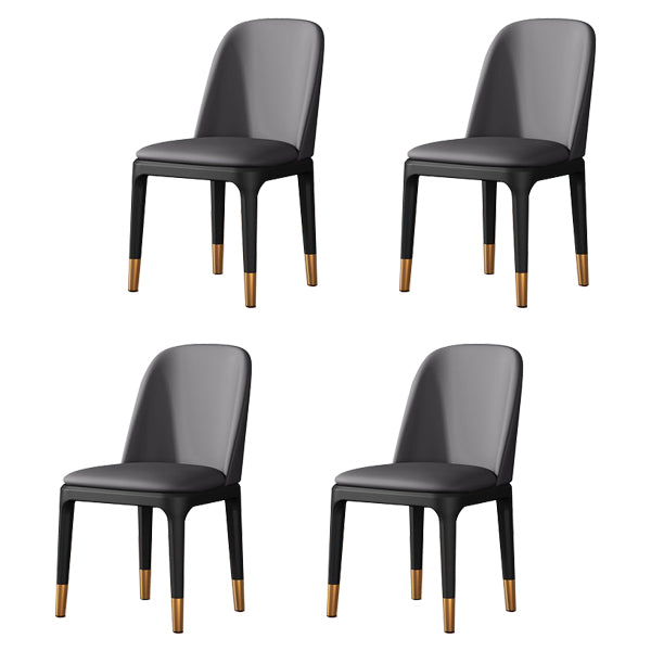 Contemporary Metal Dining Room Chairs Leather Dining Armless Chairs for Restaurant Dark Gray 4 Piece Set Black Gold Clearhalo ' kitchen&dining_furn' 'Dining Chairs' 'Dining Tables & Seating' 'dining_chair' 'furn' 'furn_dining_chair' 'Furniture' 'furniture_dining_chair' 'Kitchen & Dining Furniture' 'kitchen' 3910877