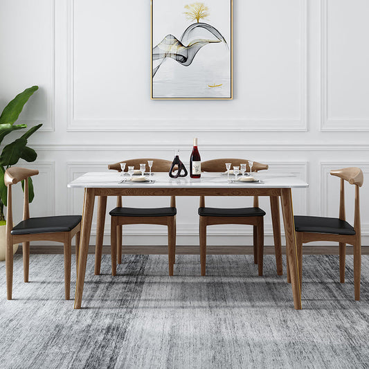 Sintered Stone Dining Table 4 Legs Ash Wood Base Rectangle Table for Home