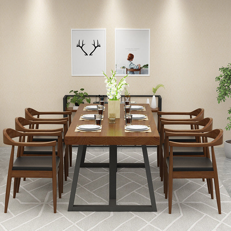 Metal Industrial Rectangle Dining Table Solid Wood Table for Kitchen and Dining Room Clearhalo ' dining_table' 'Dining Tables & Seating' 'Dining Tables' 'furn' 'furn_dining_table' 'Furniture' 'furniture_dining_table' 'Kitchen & Dining Furniture' 'kitchen&dining_furn' 'kitchen' 'kitchen_dining_table' 3922787