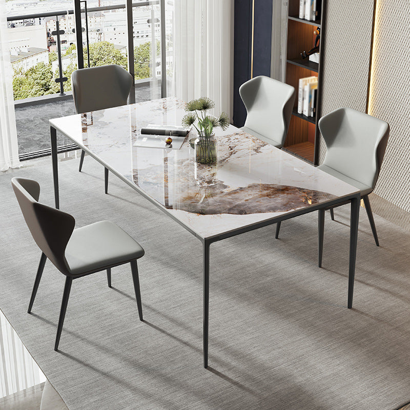 Metal Contemporary Rectangular Table White Sintered Stone Dining Table with Metal Legs Clearhalo ' dining_table' 'Dining Tables & Seating' 'Dining Tables' 'furn' 'furn_dining_table' 'Furniture' 'furniture_dining_table' 'Kitchen & Dining Furniture' 'kitchen&dining_furn' 'kitchen' 'kitchen_dining_table' 3922881