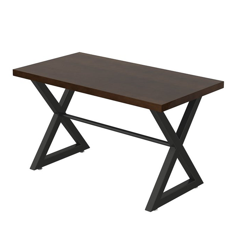 Industrial Style Brown Dinner Table Solid Wood Trestle Table for Dining Room 63"L x 27.6"W x 29.5"H Without Chairs Clearhalo ' dining_table' 'Dining Tables & Seating' 'Dining Tables' 'furn' 'furn_dining_table' 'Furniture' 'furniture_dining_table' 'Kitchen & Dining Furniture' 'kitchen&dining_furn' 'kitchen' 'kitchen_dining_table' 3922928