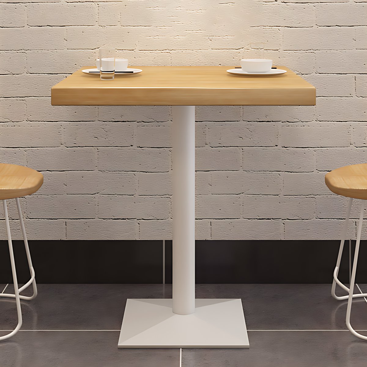 Square Wooden Fir Table Industrial Dining Table with Metal Pedestal ...