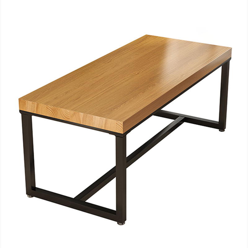 Industrial Solid Wood Dining Table Rectangle Table in Brown with Metal Trestle Base Without Chairs Clearhalo ' dining_table' 'Dining Tables & Seating' 'Dining Tables' 'furn' 'furn_dining_table' 'Furniture' 'furniture_dining_table' 'Kitchen & Dining Furniture' 'kitchen&dining_furn' 'kitchen' 'kitchen_dining_table' 3923055