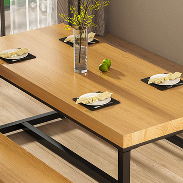 Industrial Solid Wood Dining Table Rectangle Table in Brown with Metal Trestle Base Clearhalo ' dining_table' 'Dining Tables & Seating' 'Dining Tables' 'furn' 'furn_dining_table' 'Furniture' 'furniture_dining_table' 'Kitchen & Dining Furniture' 'kitchen&dining_furn' 'kitchen' 'kitchen_dining_table' 3923056
