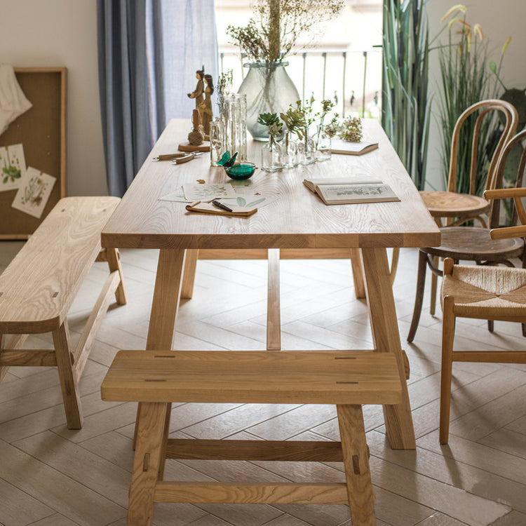 Rectangle Pine Solid Wood Table in Nature Modern Dining Table with Trestle Base for Restaurant Clearhalo ' dining_table' 'Dining Tables & Seating' 'Dining Tables' 'furn' 'furn_dining_table' 'Furniture' 'furniture_dining_table' 'Kitchen & Dining Furniture' 'kitchen&dining_furn' 'kitchen' 'kitchen_dining_table' 3923069