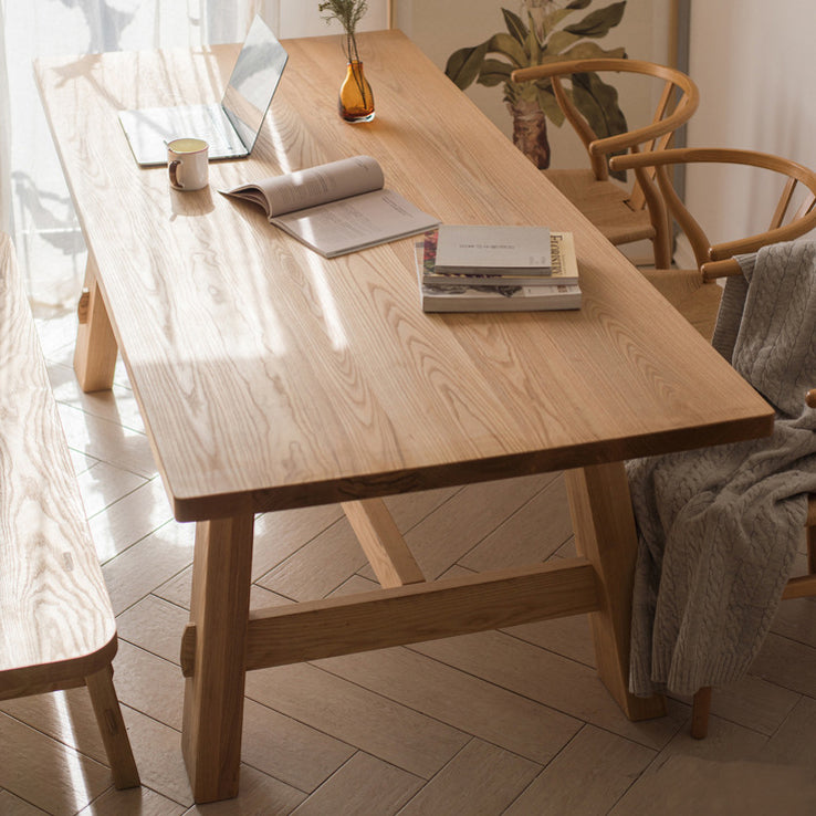 Rectangle Pine Solid Wood Table in Nature Modern Dining Table with Trestle Base for Restaurant Clearhalo ' dining_table' 'Dining Tables & Seating' 'Dining Tables' 'furn' 'furn_dining_table' 'Furniture' 'furniture_dining_table' 'Kitchen & Dining Furniture' 'kitchen&dining_furn' 'kitchen' 'kitchen_dining_table' 3923077
