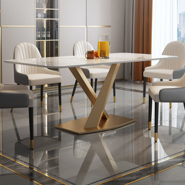 Sintered Stone Top Rectangle Table for Restaurant Luxury Dining Table with Gold Pedestal Clearhalo ' dining_table' 'Dining Tables & Seating' 'Dining Tables' 'furn' 'furn_dining_table' 'Furniture' 'furniture_dining_table' 'Kitchen & Dining Furniture' 'kitchen&dining_furn' 'kitchen' 'kitchen_dining_table' 3923098
