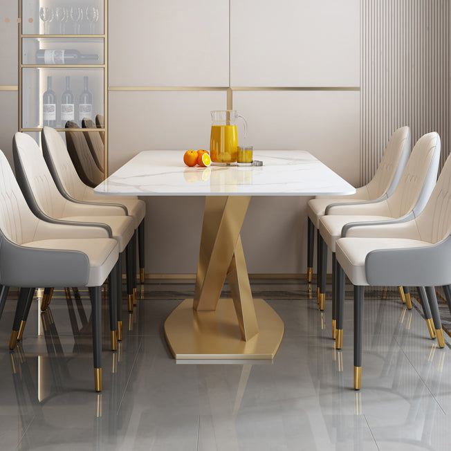 Sintered Stone Top Rectangle Table for Restaurant Luxury Dining Table with Gold Pedestal Clearhalo ' dining_table' 'Dining Tables & Seating' 'Dining Tables' 'furn' 'furn_dining_table' 'Furniture' 'furniture_dining_table' 'Kitchen & Dining Furniture' 'kitchen&dining_furn' 'kitchen' 'kitchen_dining_table' 3923099