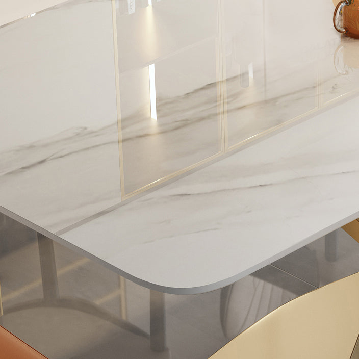 Sintered Stone Top Rectangle Table for Restaurant Luxury Dining Table with Gold Pedestal Clearhalo ' dining_table' 'Dining Tables & Seating' 'Dining Tables' 'furn' 'furn_dining_table' 'Furniture' 'furniture_dining_table' 'Kitchen & Dining Furniture' 'kitchen&dining_furn' 'kitchen' 'kitchen_dining_table' 3923100