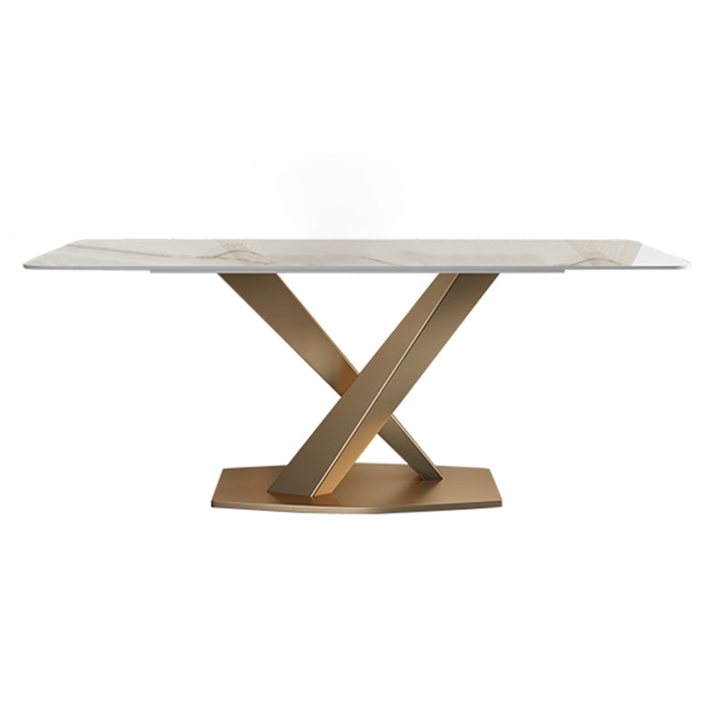 Sintered Stone Top Rectangle Table for Restaurant Luxury Dining Table with Gold Pedestal Without Chairs Clearhalo ' dining_table' 'Dining Tables & Seating' 'Dining Tables' 'furn' 'furn_dining_table' 'Furniture' 'furniture_dining_table' 'Kitchen & Dining Furniture' 'kitchen&dining_furn' 'kitchen' 'kitchen_dining_table' 3923101