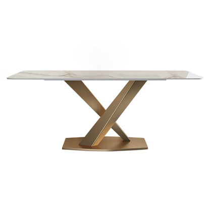 Sintered Stone Top Rectangle Table for Restaurant Luxury Dining Table with Gold Pedestal Without Chairs Clearhalo ' dining_table' 'Dining Tables & Seating' 'Dining Tables' 'furn' 'furn_dining_table' 'Furniture' 'furniture_dining_table' 'Kitchen & Dining Furniture' 'kitchen&dining_furn' 'kitchen' 'kitchen_dining_table' 3923101