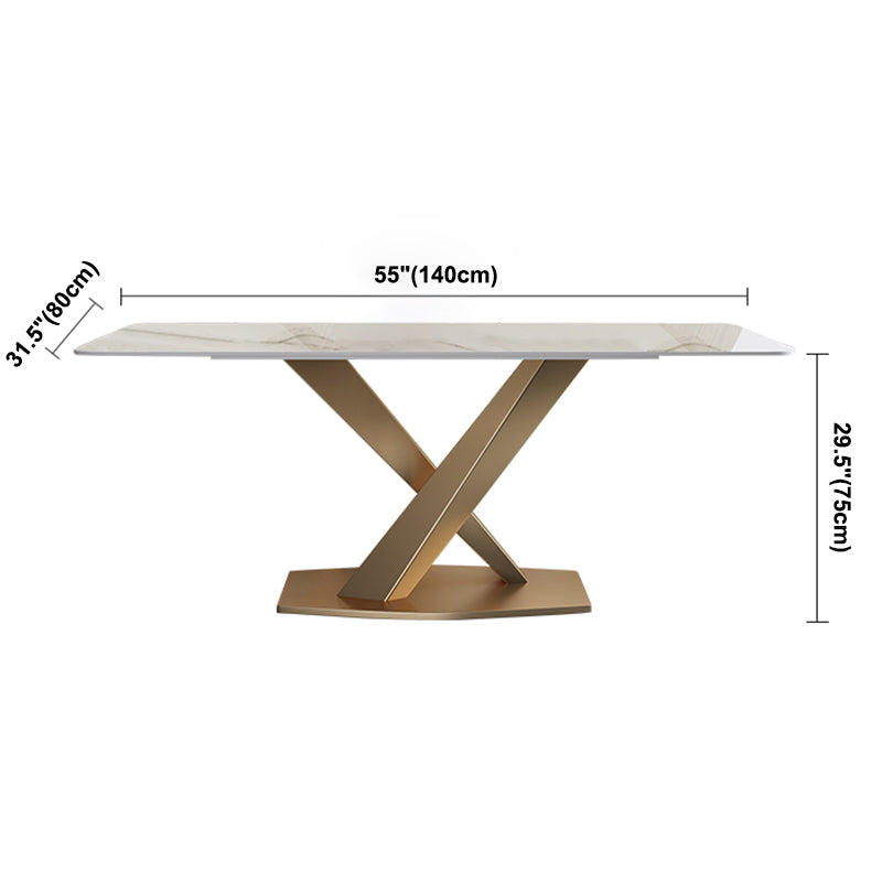 Sintered Stone Top Rectangle Table for Restaurant Luxury Dining Table with Gold Pedestal Clearhalo ' dining_table' 'Dining Tables & Seating' 'Dining Tables' 'furn' 'furn_dining_table' 'Furniture' 'furniture_dining_table' 'Kitchen & Dining Furniture' 'kitchen&dining_furn' 'kitchen' 'kitchen_dining_table' 3923105